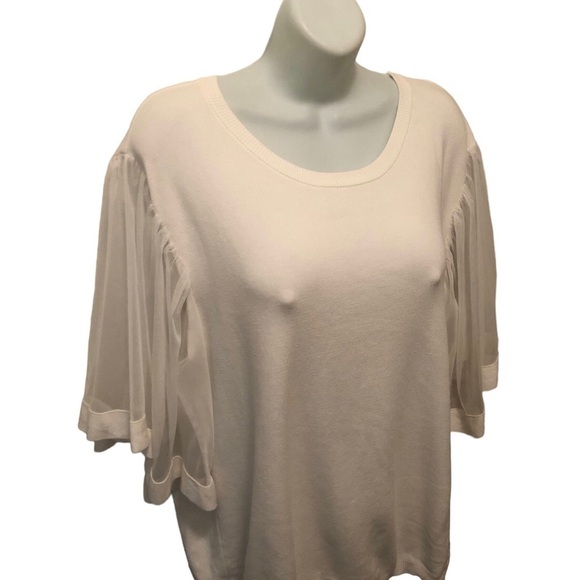Calligraphie Scoop Neck Sweater Sz. XL Flutter Sheer Puff Sleeve Viscose Career - Picture 2 of 5
